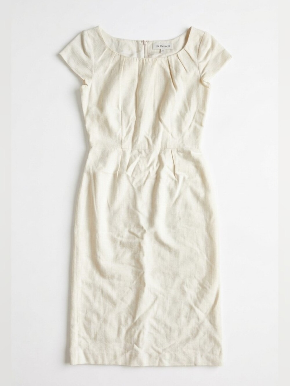 LK Bennett Ivory Cream Textured Cap Sleeve Sheath Dress Size US 4 UK 8
